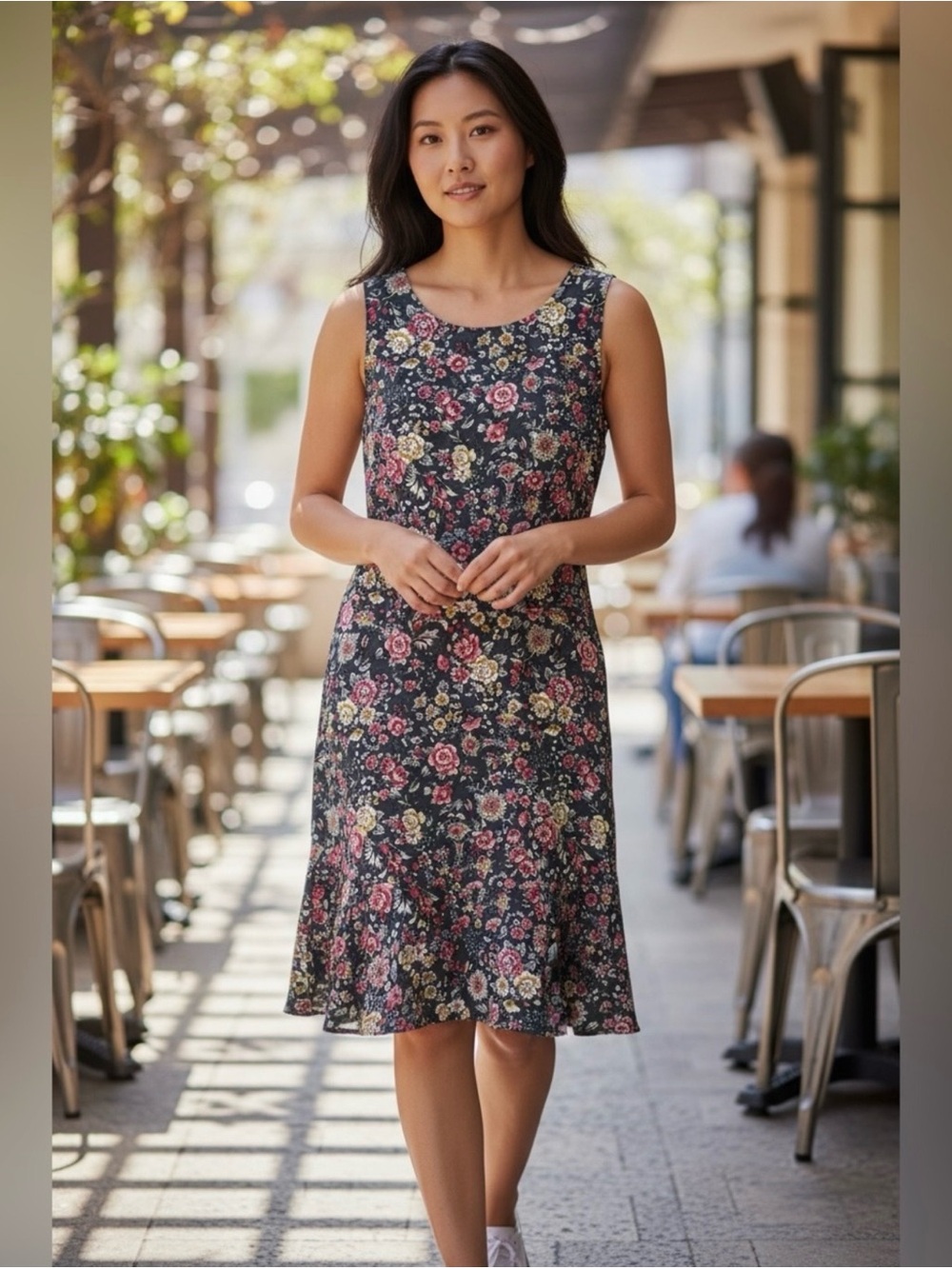 Loft Floral Fit Flare Sleeveless Dress Blue Multi Size 8 Cottagecore Fairy Boho
